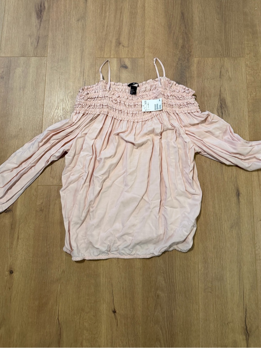 H&M Blush Pink Smocked Off-Shoulder Tunic